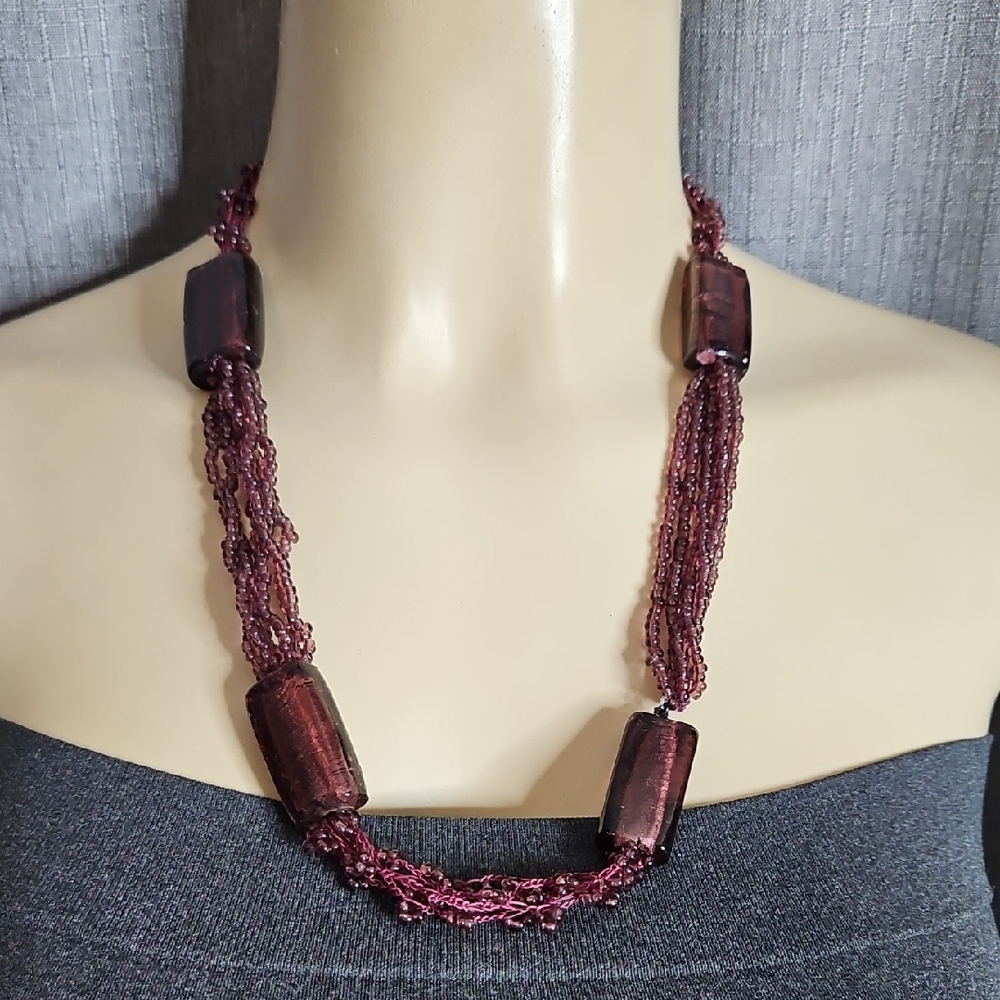 Chic Glass,/Beaded Necklace In Purple